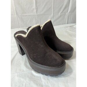 JustFab Alec Block Heeled Mule Slip On Chunky Shoe Brown  Size 9